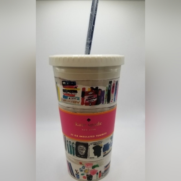Kate Spade Like A Book Insulated 20oz Tumbler Cup Library Bookshelf RARE